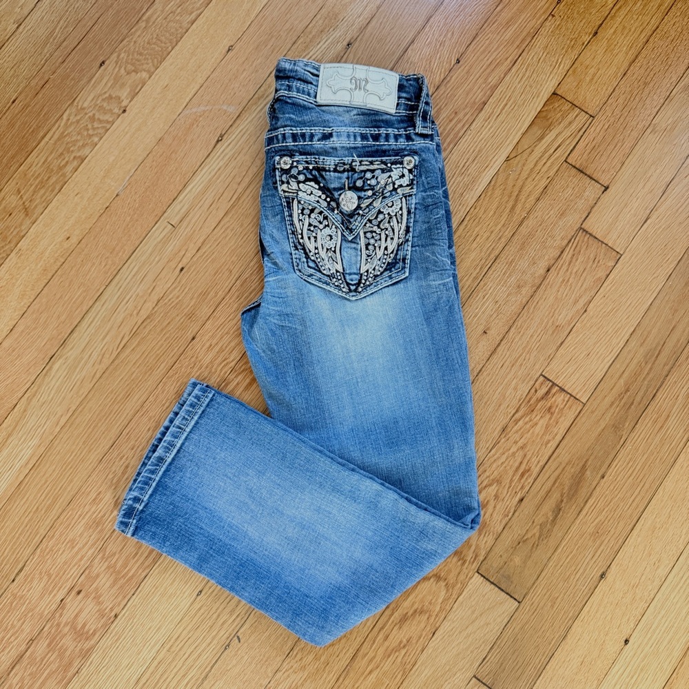 Miss Me Embellished Capri Jeans Size 25 Petite Blue Wash Stretch Denim